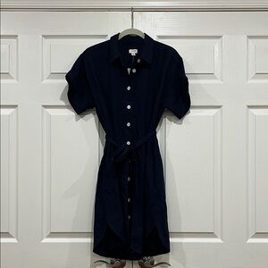 J. Crew Factory Linen-blend Belted Mini Shirtdress Navy Blue Size Medium